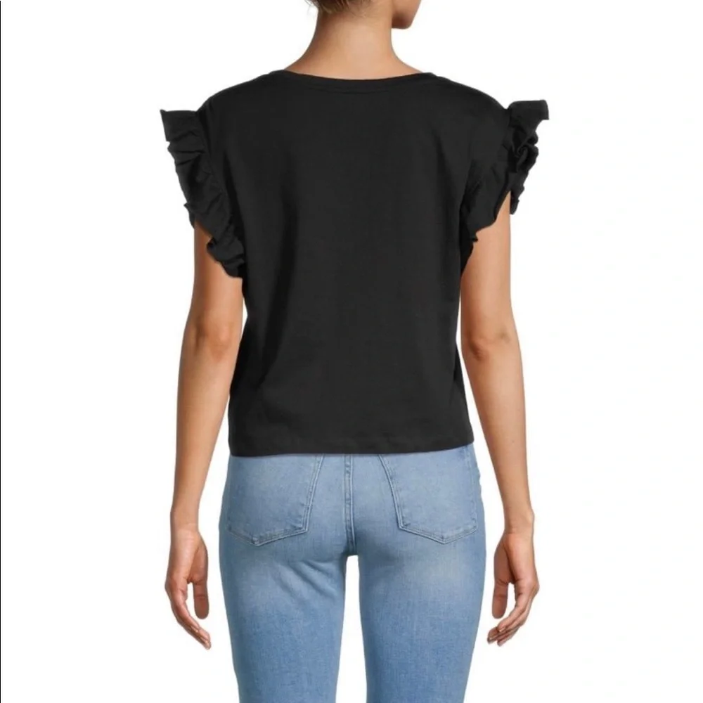 SOLD! NWT For the Republic XS Flutter Sleeve top shirt tee 100% Cotton new black - Picture 2 of 6
